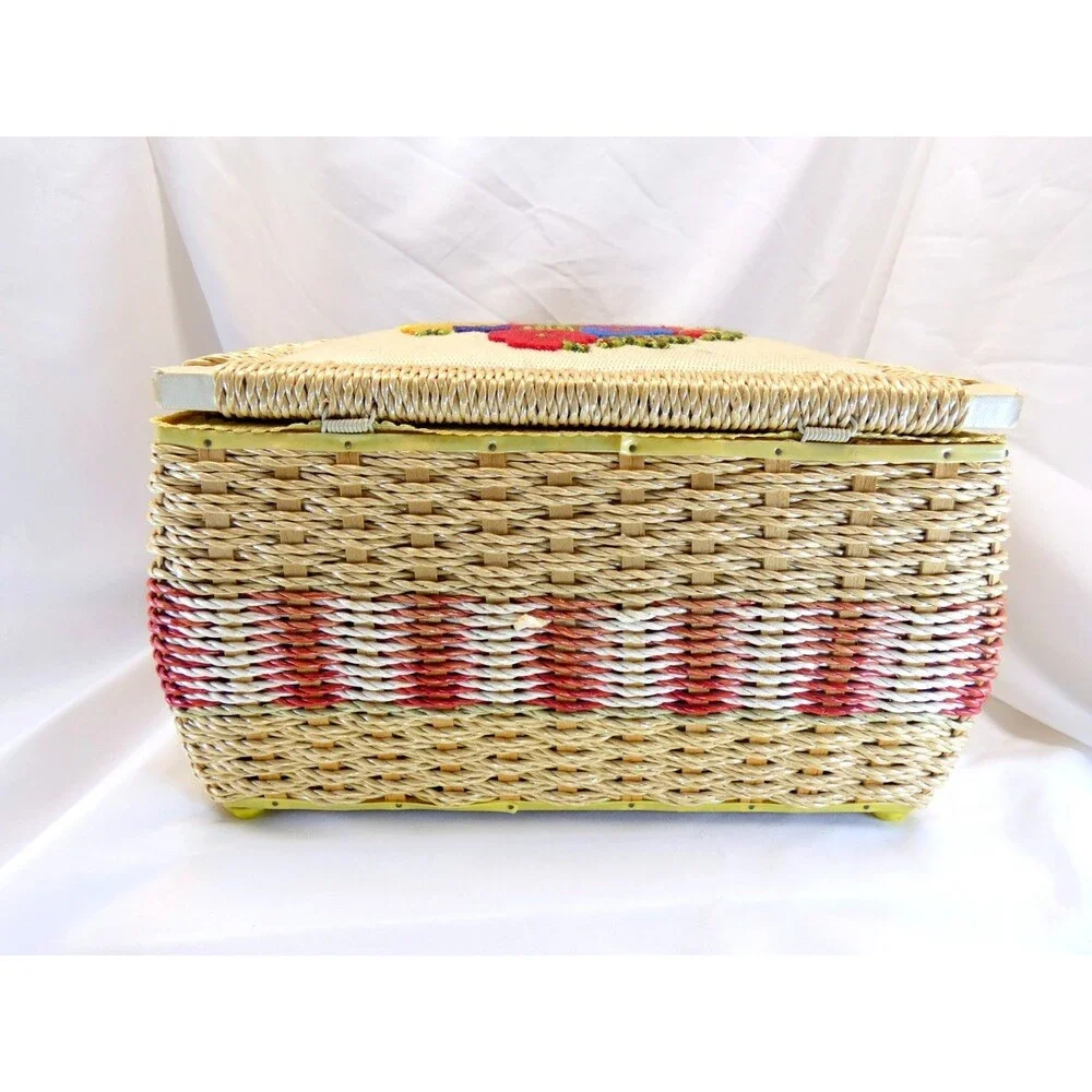 VTg  Embroidery Floral Top Sewing Basket with Insert JCPenney Yellow
